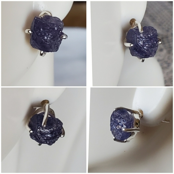 Genuine, Huge Natural Rough Tanzanite Earrings - Picture 2 of 5